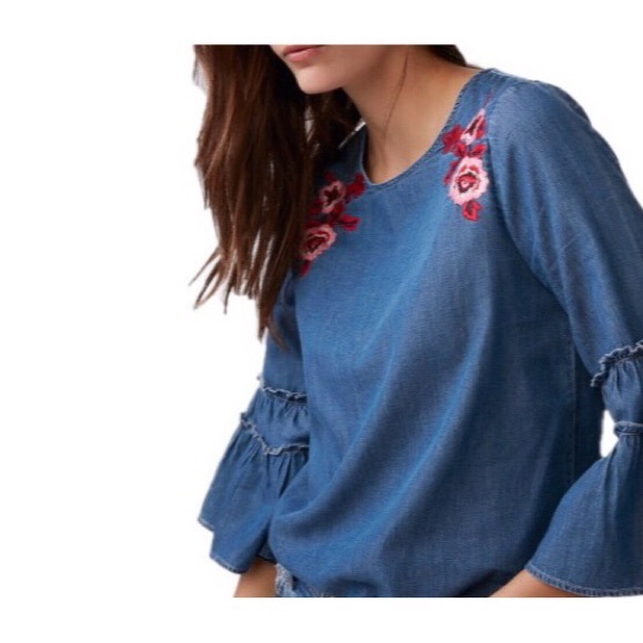 denim embroidered top